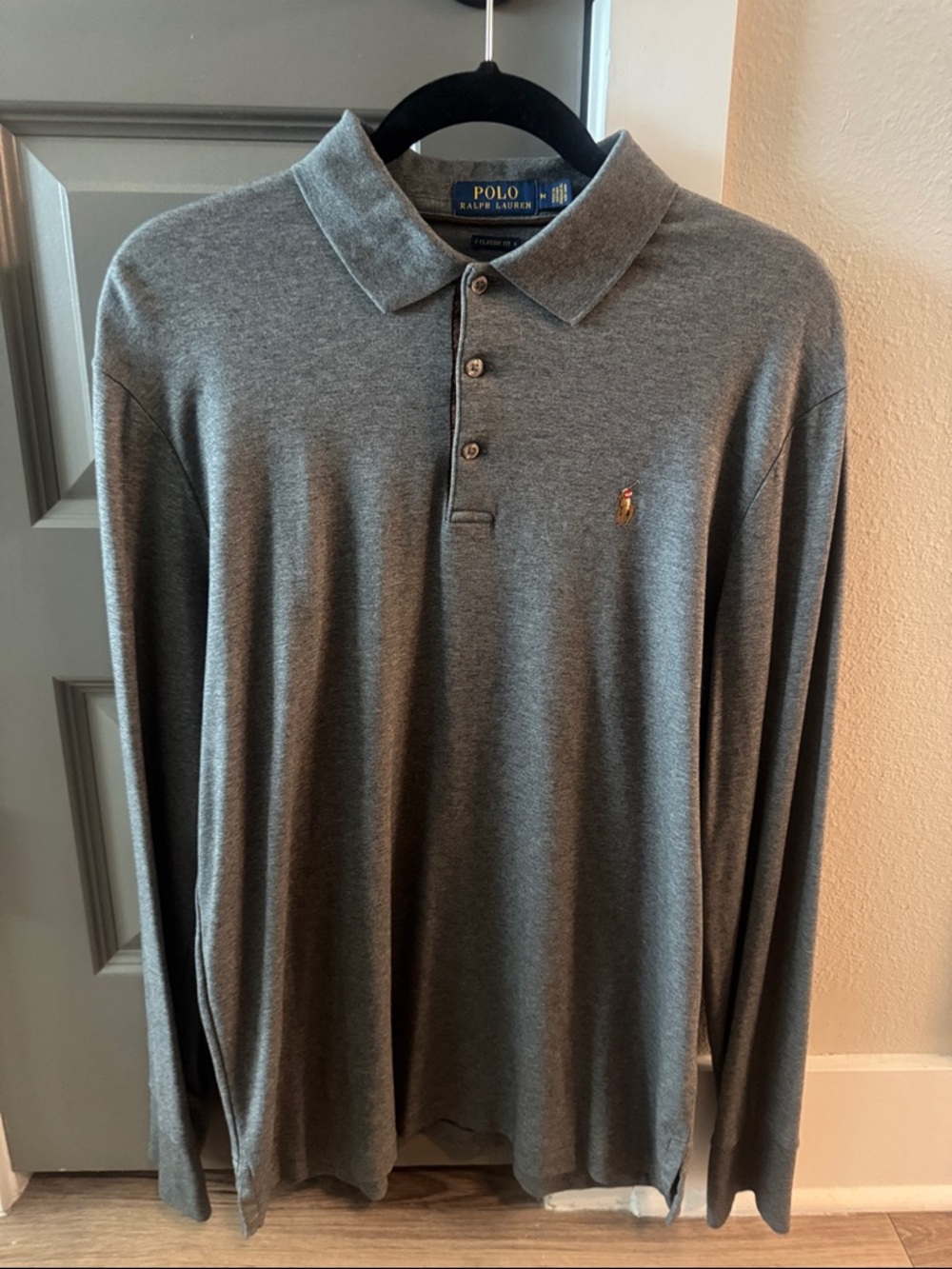 Polo by Ralph Lauren Men’s Long-Sleeve Gray Polo with Embroidered Pony